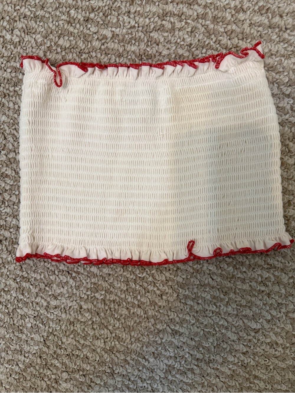 Ten Sixty Sherman Cream Smocked Crop Top with Red Trim